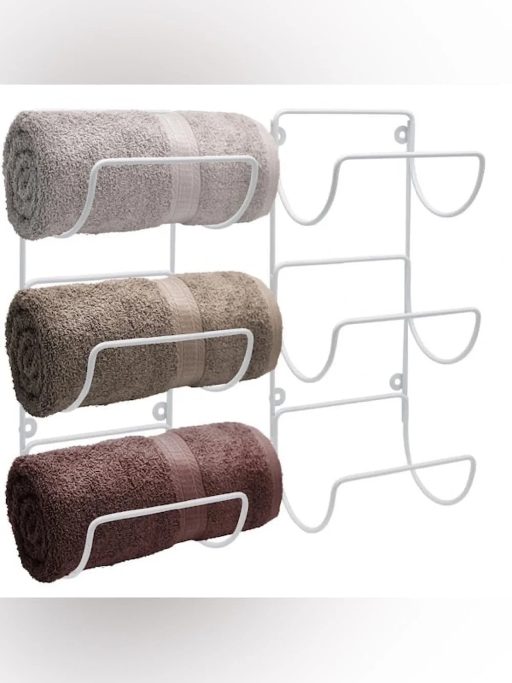 Set of 2 Wall Mounted 3-Tier White Towel Racks Bathroom Storage Organizers